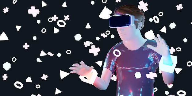 Óculos Vr Homem experimentando realidade virtual com dispositivo vr fone de ouvido vr óculos ilustração 3d