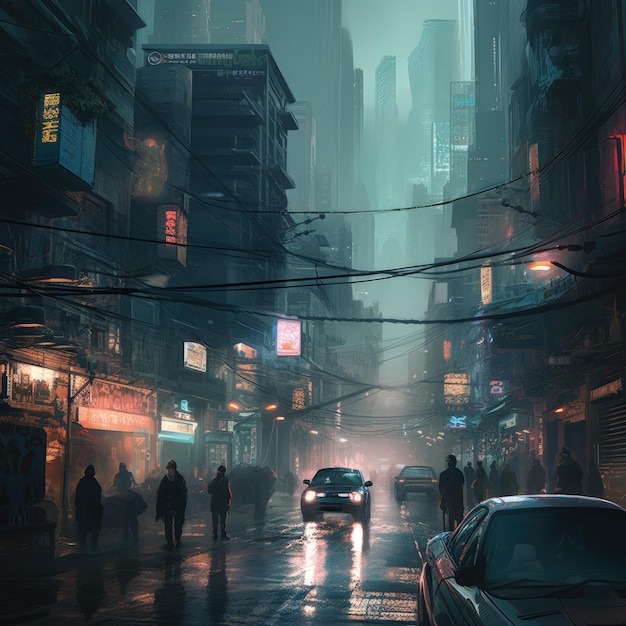 Ocupado Cyberpunk Ciudad Calle Fondo IA generativa