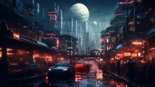 Ocupado Cyberpunk Ciudad Calle Fondo IA generativa