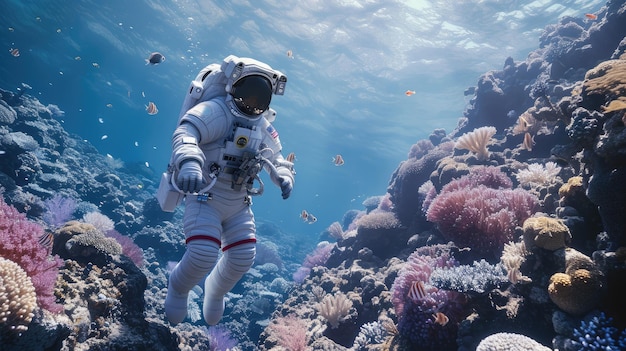 La odisea submarina del astronauta entre los vibrantes corales y la vida marina