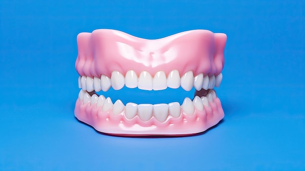 Odontología estética de la dentadura postiza Vista frontal de la dentadura postiza completa aislada sobre un fondo blanco Ai generativo