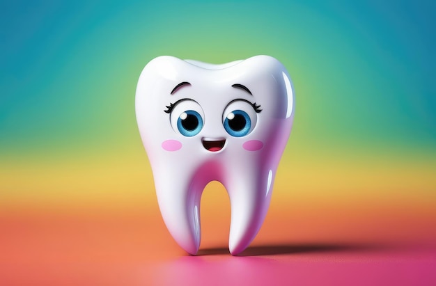 odontologia pediátrica estomatologia personagem de desenho animado engraçado de dente branco em fundo colorido