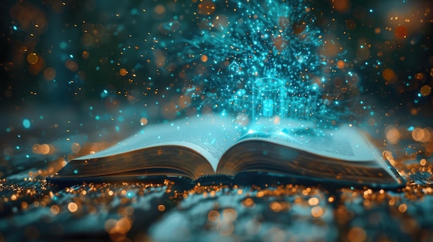 Öffnen Sie das Buch mit magischen blauen Funken