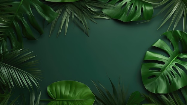 Öko-grüne Palmblätter auf tropischem Farbhintergrund minimal