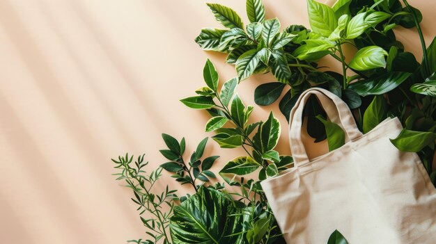 Foto Öko-tasche, umgeben von üppigem grün