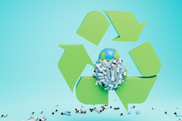 Ökologische Katastrophe Der Planet ist alles in Plastikabfallrecycling-Symbol 3D-Render