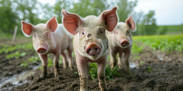 Ökologische Schweine und Ferchen auf dem Inlandsbetrieb Generative KI