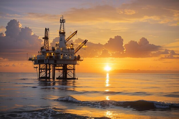 Foto Öl-explorationsanlage bei sonnenuntergang auf dem meer