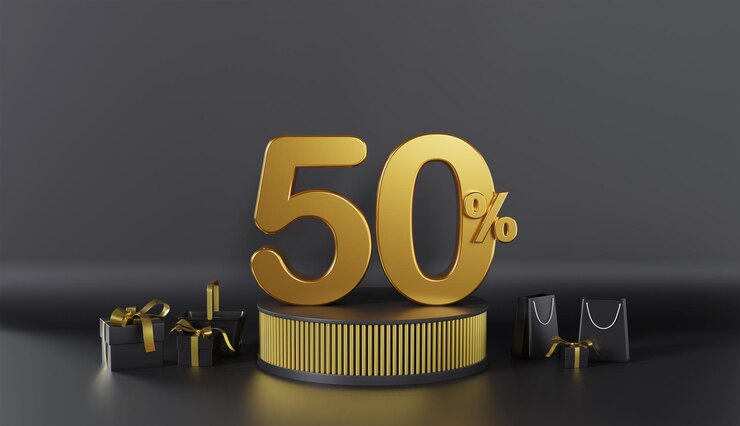 Foto oferta de venda black friday 50 por cento de desconto em fundo preto