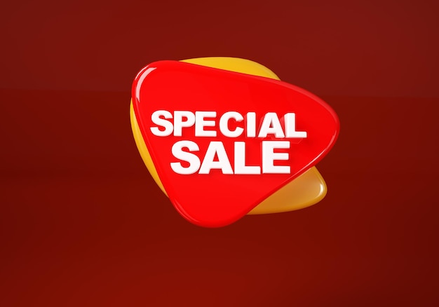 Oferta especial banner de texto 3d descuento de ventas 3d render gráfico etiqueta roja aislada sobre fondo rojo