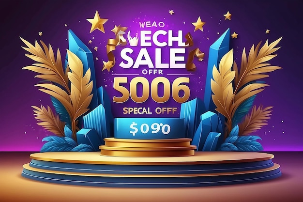 Oferta especial de mega venda Percentagem do pódio do palco Escena do pódio com para prêmio Elementos de decoração de fundo Ilustração vetorial