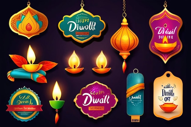 Foto oferta del festival de diwali etiqueta adhesiva o diseño de insignia con etiqueta de descuento de 55