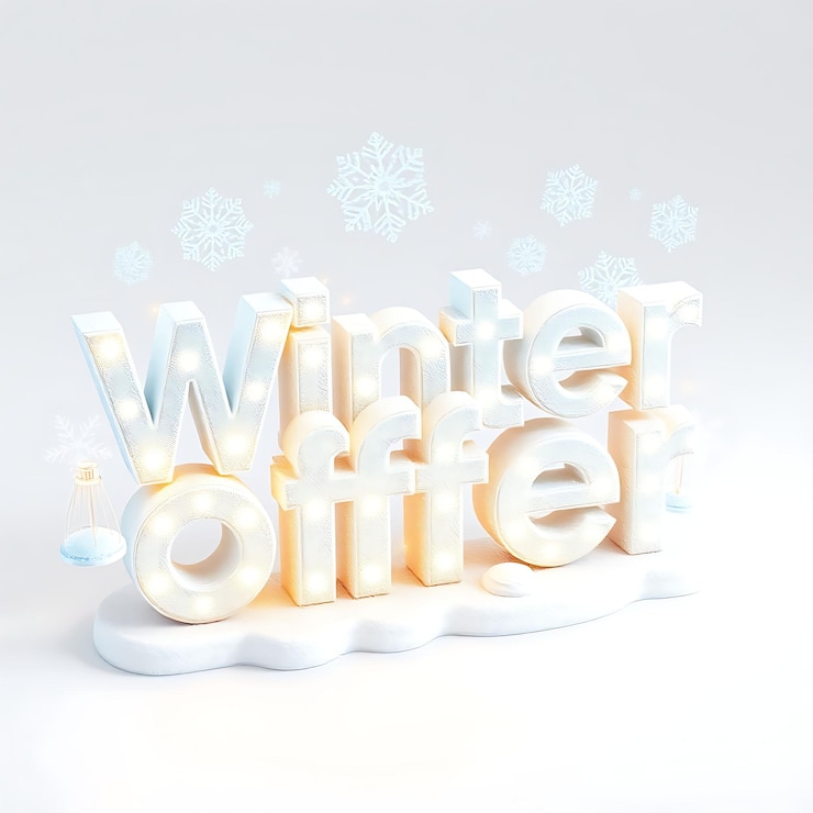 Foto la oferta de invierno de texto 3d estacional brilla con alegría letras brillantes de tonos frescos celebran los mares
