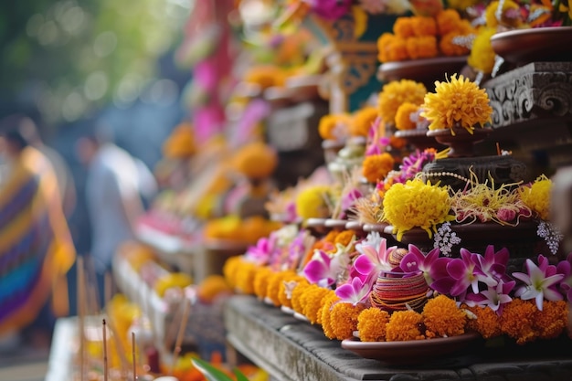 Ofertas aos deuses de acordo com a crença hindu em Bali chamadas canang