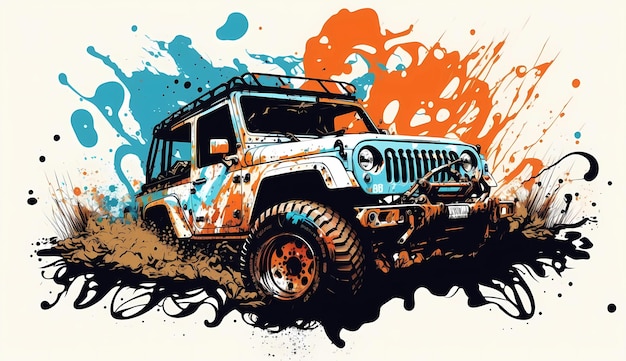 OFF road jeep wrangler em ilustração digital de lama