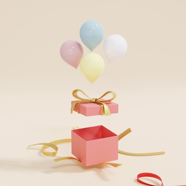 Offene Geschenkbox mit buntem Ballon