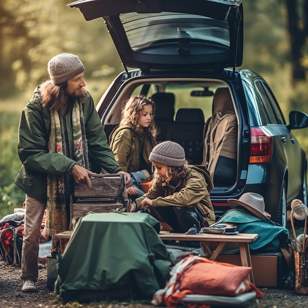 Offener Kofferraum Reisen Abenteuer Straßenfahrten Camping und Entdecken