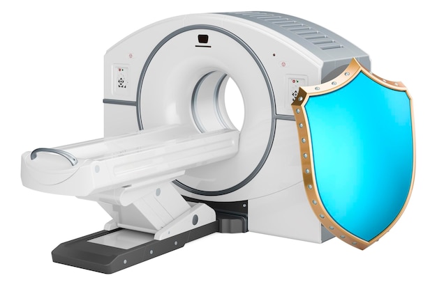 Offener MRT-Magnetresonanztomograph mit Schild-3D-Rendering