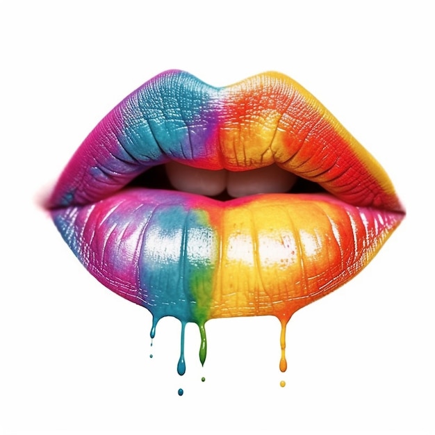 Foto offener mund mit lippen in regenbogenfarben