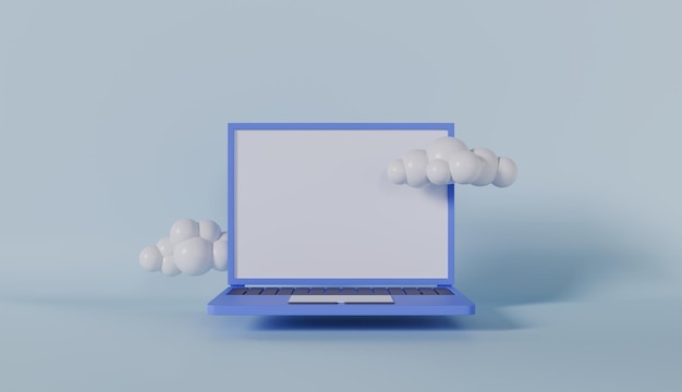 Offener silberner Laptop mit leerem Bildschirm auf dem Desktop, der Technologie und Geschäftskonzept präsentiert