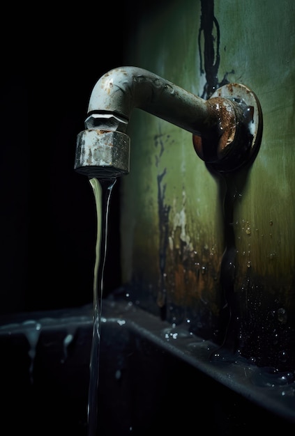 Foto offener wasserhahn an einem alten schmutzigen waschbecken