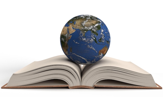 Offenes Buch Erde Weltplanet globale Karte Symbol Weltbuch lesen Tag Bildung Studie Wissensbibliothek