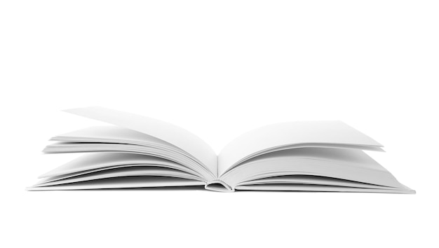 Offenes Buch mit Hardcover auf weißem Hintergrund
