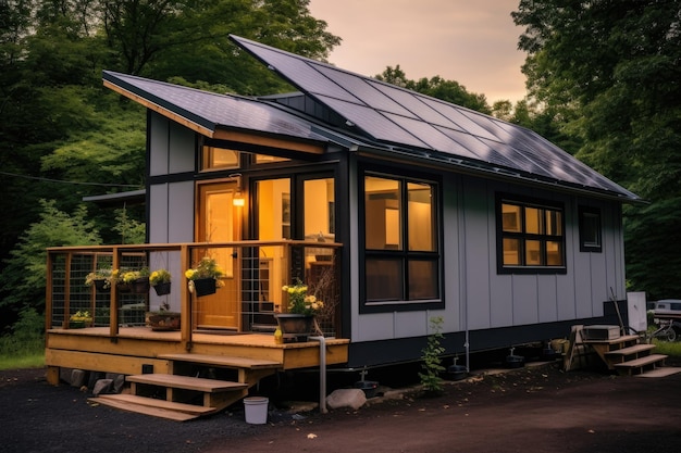 Offgrid Tiny House mit Sonnenkollektoren auf dem Dach