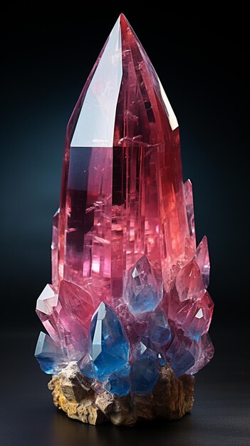 offizieller Kristall mit rosafarbenen und blauen Kristallen auf einem Felsgenerator ai