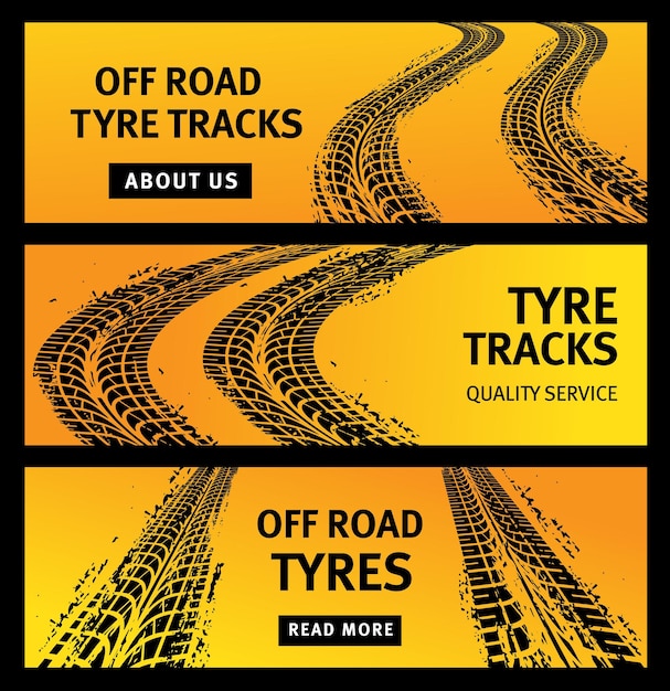 Offroad-Reifen verfolgen schwarze Autoreifen und drucken Banner