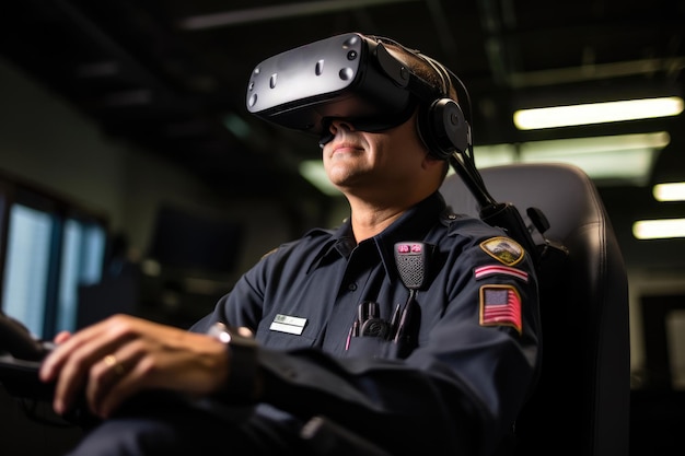 Oficial de polícia na simulação de realidade virtual