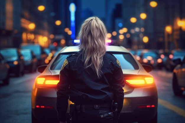 Oficial de policía linda mujer coche de policía Generar Ai