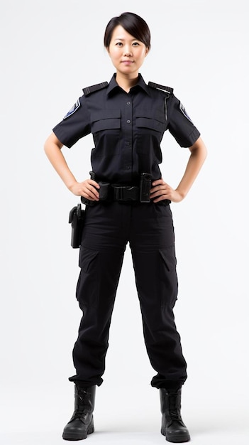 Foto una oficial de policía con las manos en las caderas