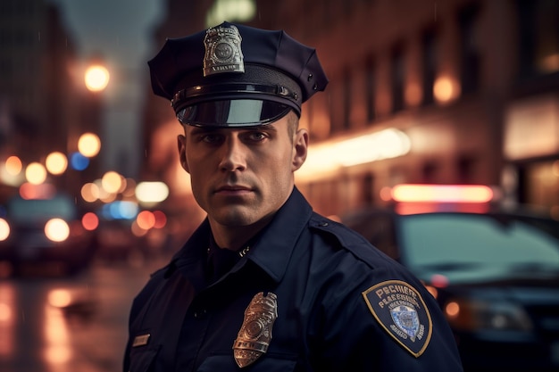 oficial de policía masculino en una calle de la ciudad IA generativa