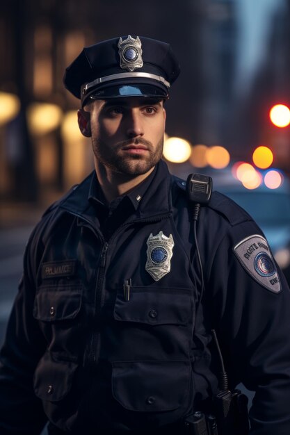 oficial de policía masculino en una calle de la ciudad IA generativa