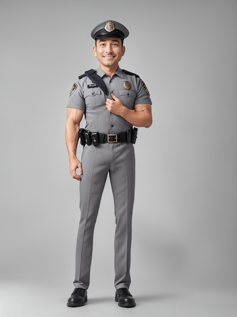 Foto un oficial de policía de pie frente a un fondo blanco