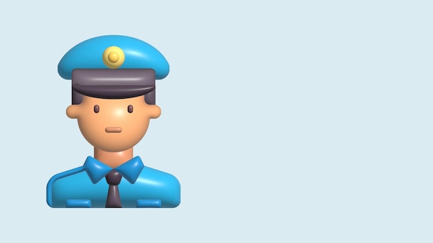 Oficial de policía sonriente Policía en uniforme personas vectoriales 3D Ilustración de personajes de dibujos animados