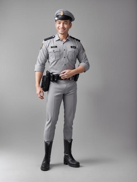 un oficial de policía con un uniforme gris