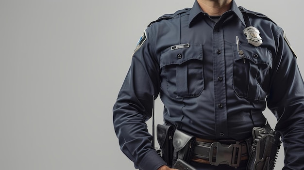 Oficial de policía en uniforme con un sombrero y un cinturón de utilidad