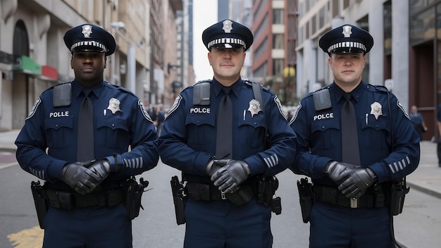 Oficiales de policía en guardia de la ley