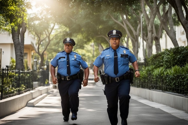 Oficiales de policía trabajando en la ciudad durante el día de servicio.