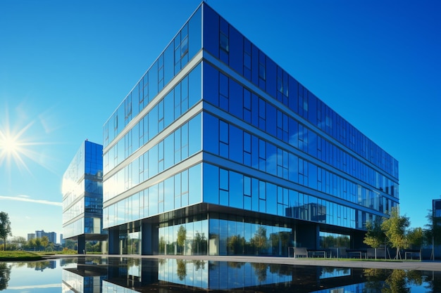 Oficina corporativa contemporánea contra el cielo azul Un símbolo moderno de excelencia empresarial
