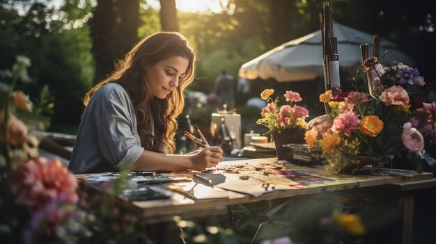 Oficina de artesanato DIY em um jardim