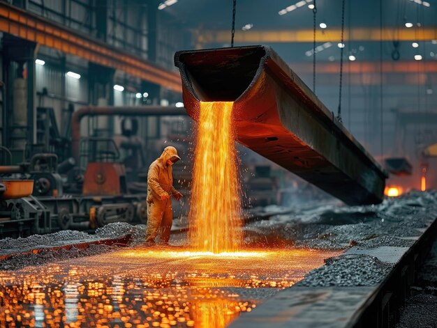 Foto oficina de fábrica de aço aço vermelho fundido máquinas enormes