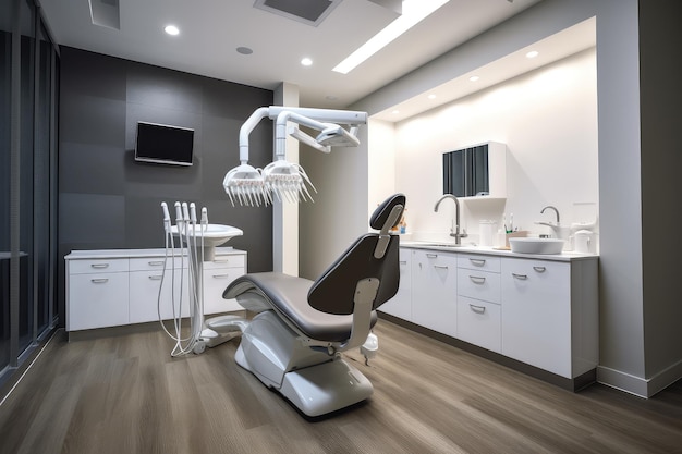 Foto oficina dental con máquina dental en el medio de la habitación