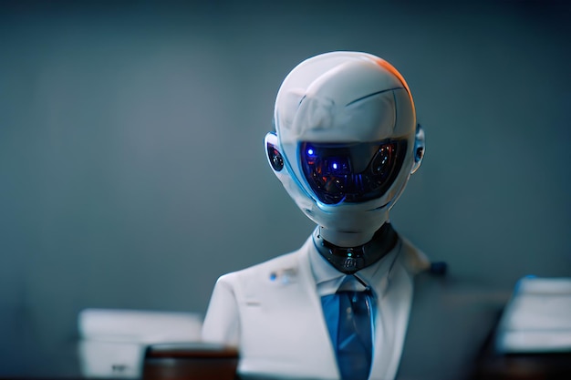 Oficina futurista con robot manager trabajador Ai generó arte