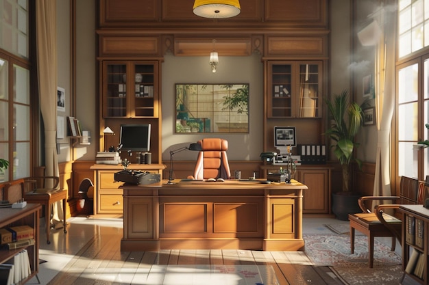 Oficina en el hogar de inspiración retro con muebles vintage
