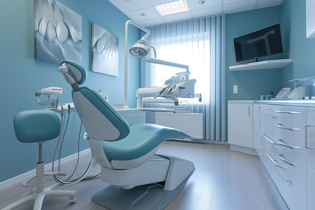 Una oficina interior de una clínica dental moderna con equipos dentales modernos