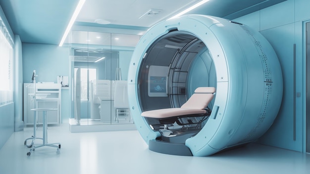 Oficina médica moderna en una nave espacial elegante sala futurista con equipo médico generativo ai