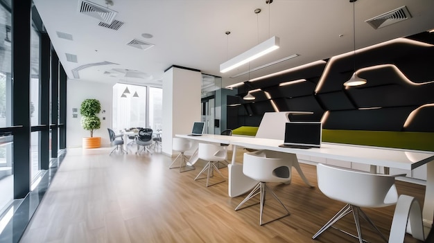 Foto oficina moderna diseño de interiores espacio de trabajo arquitectura corporativa ia generativa aig18